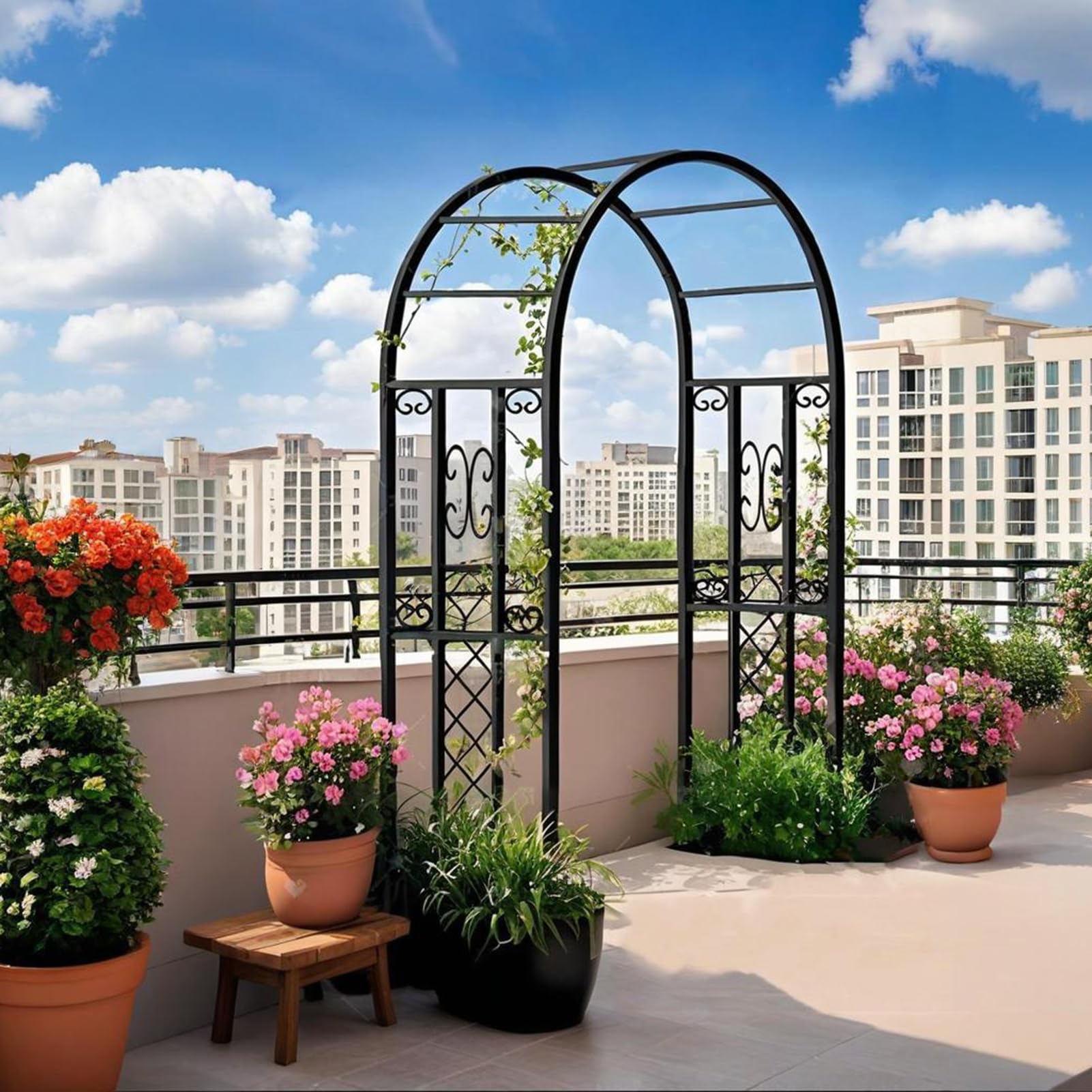 Gartenbogen aus Metall, Rosenbogen 230x140x40 cm, 20 mm Verzinkter Stahlrostfrei, Verstärkte Rankhilfe für Kletterpflanzen, Rosen, Hochzeitsbogen Garten & Outdoor (Schwarz)