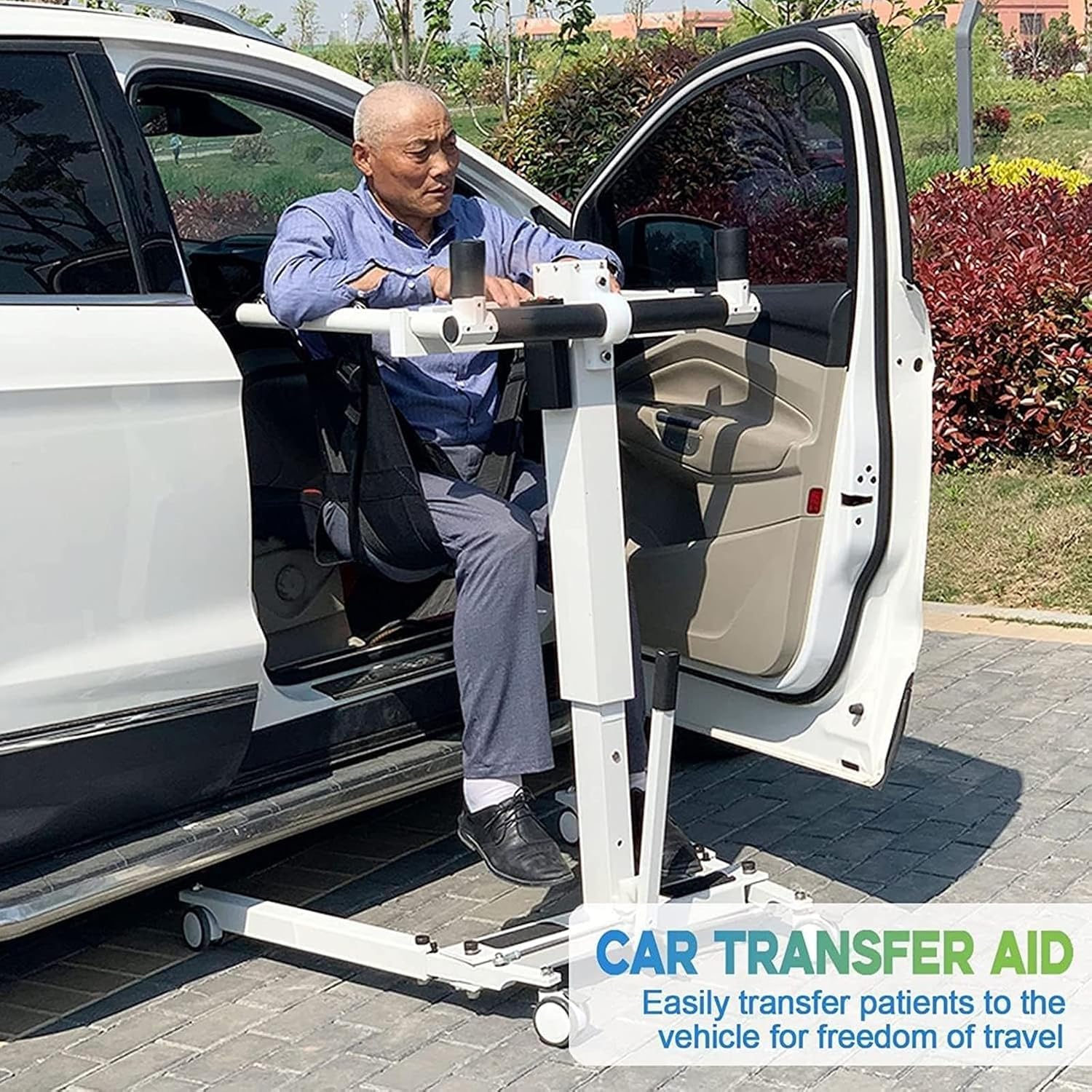 Sedia Sollevatore Pazienti 3-in-1 Pieghevole con Sedia a Rotelle Doccia e Aiuto Auto, per Anziani e Disabili, Opzioni Elettrico/Manuale, Base Regolabile e Cuscino Divisibile (Carico Max 290 lbs)