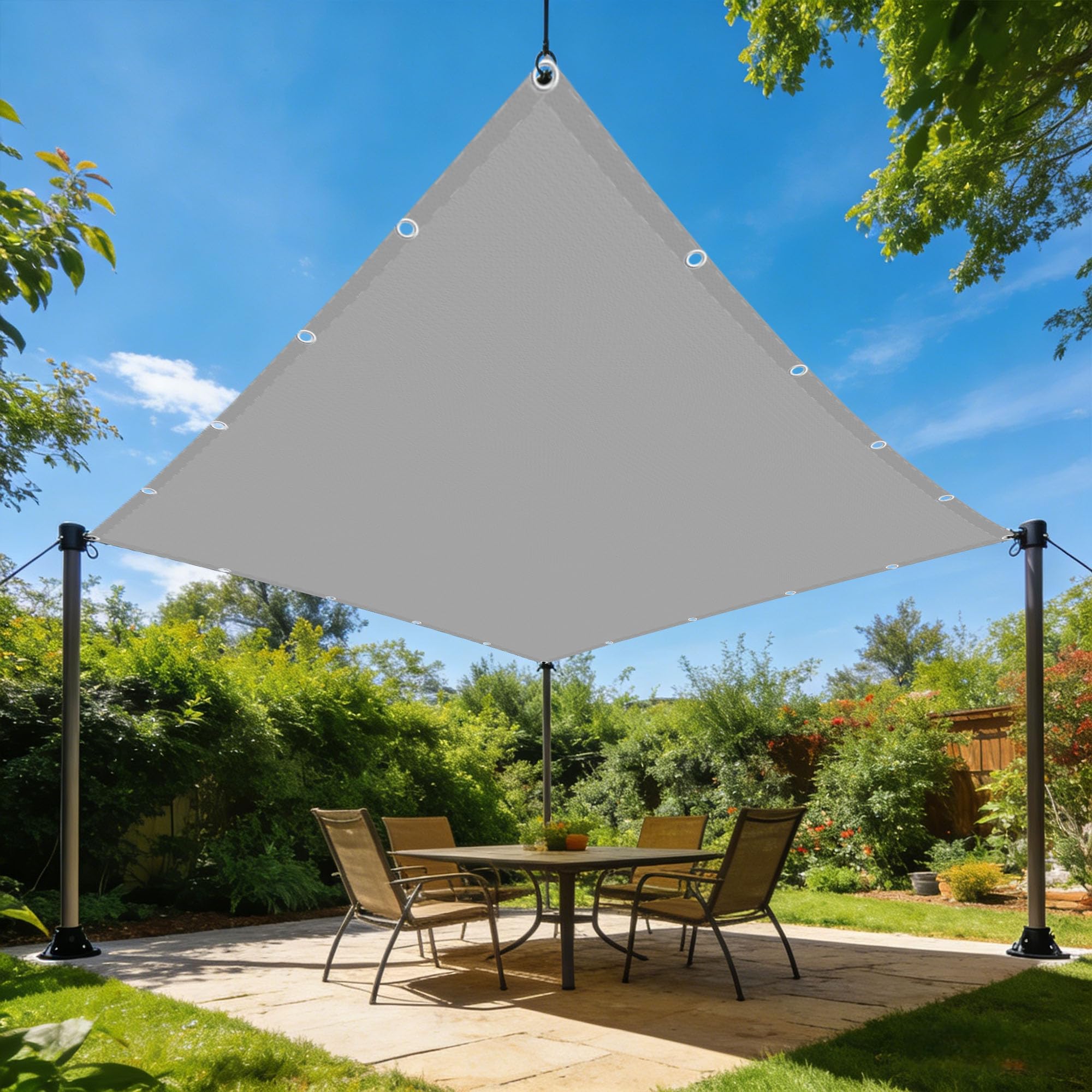 Voile d'ombrage anti-UV et imperméable gris clair pour ombrager un balcon filant