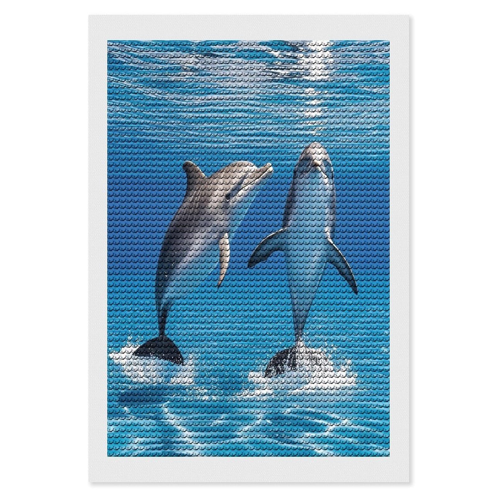 FekiLoot Two Dolphins Diamond Painting Kits for Beginners DIY Diamond Art Kits for Adults Full Drill Round Diamond Dot Gem Art Painting Fun DIY Crafts for Home Kitchen Wall Decor Gift 8"x12"
