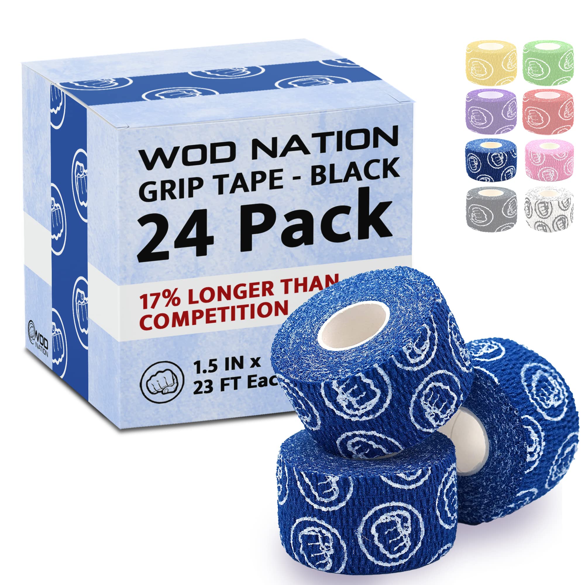WOD Nation Flexible Hook-Grip Athletic Tape – Easy-Tear, Sweat-Proof Thumb &amp; Finger Strips for Weightlifting