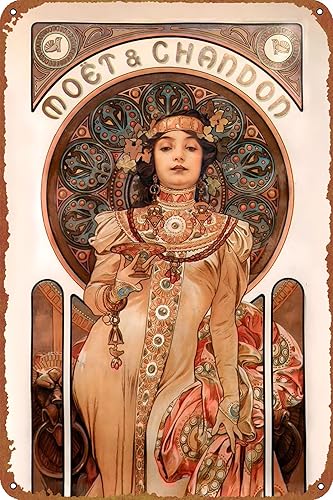 Cartel Art Nouveau Alphonse Mucha Retro de metal de hojalata de Halloween, cueva, bar, club, arte de pared para el hogar, 8 x 12 pulgadas