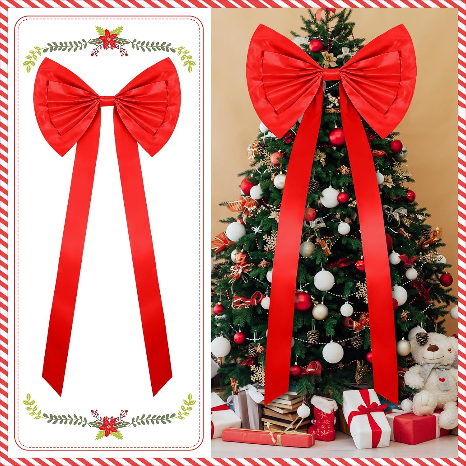 59 Inch Large Christmas Tree Topper Bow Satin Extra Large Farmhouse Bow Ornament for Xmas Home Wedding Party Supplies Decoration(Red)