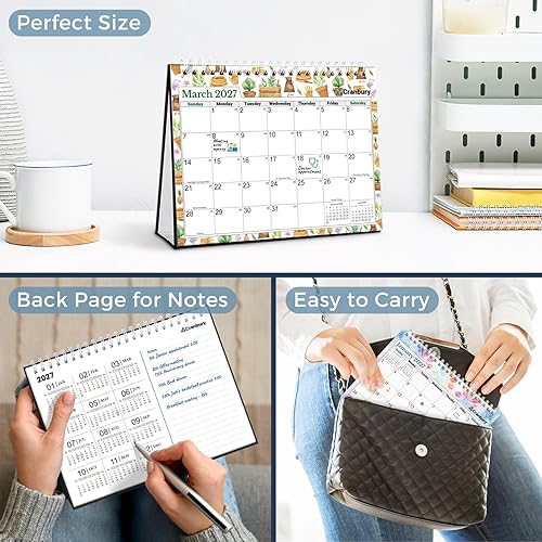 Miniatura 6 de CRANBURY Calendario pequeño de escritorio de pie 2025, 8 x 6 pulgadas (estaciones), calendario abatible con diseños mensuales de temporada