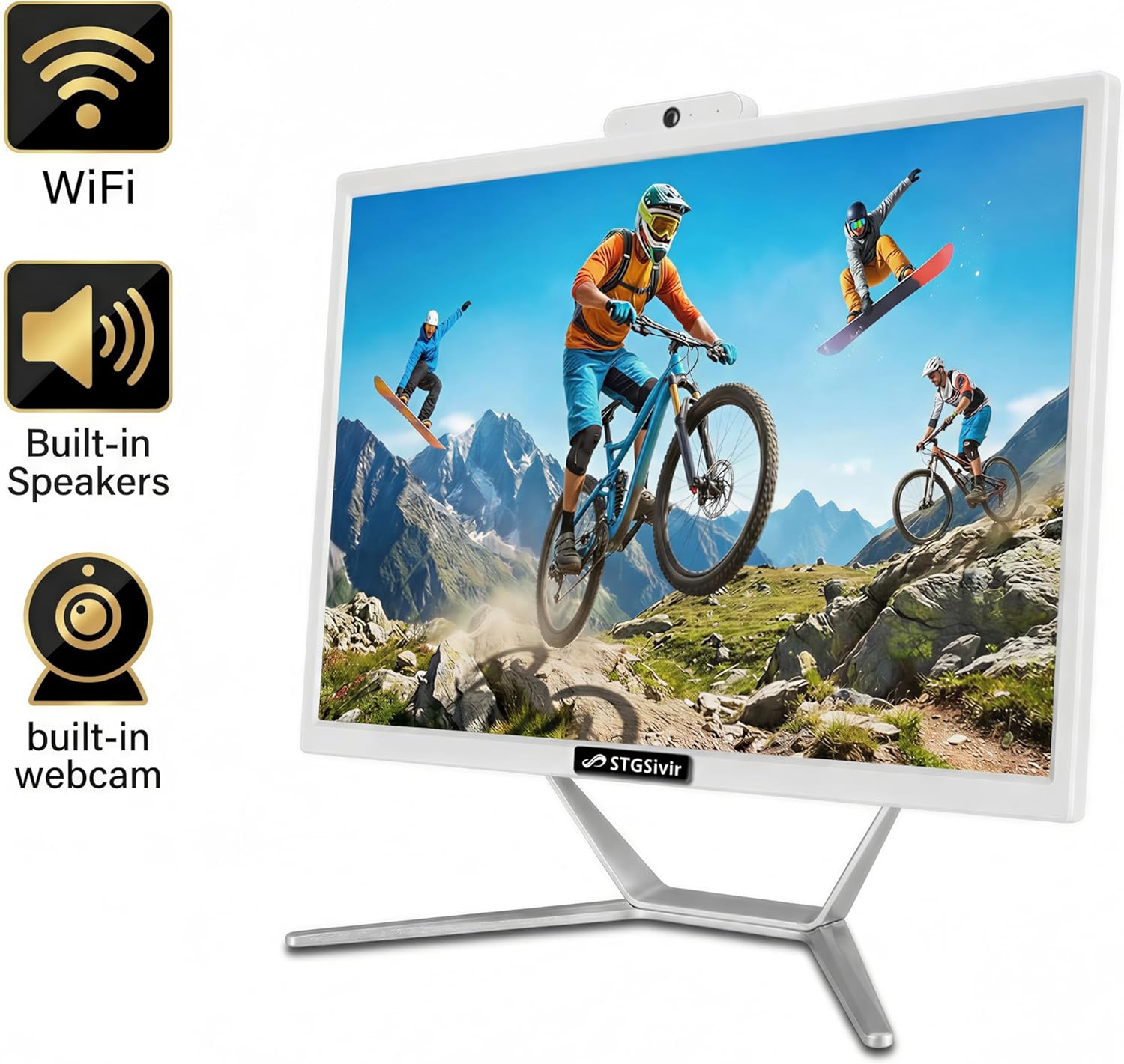 STGSivir All in One Desktop Computer, 22-inch Display, Intel Core i5 up to 3.6GHz, 16GB RAM, 512GB SSD, WiFi 5, Bluetooth, RGB Keyboard & Mouse, Webcam, Windows 11 Home