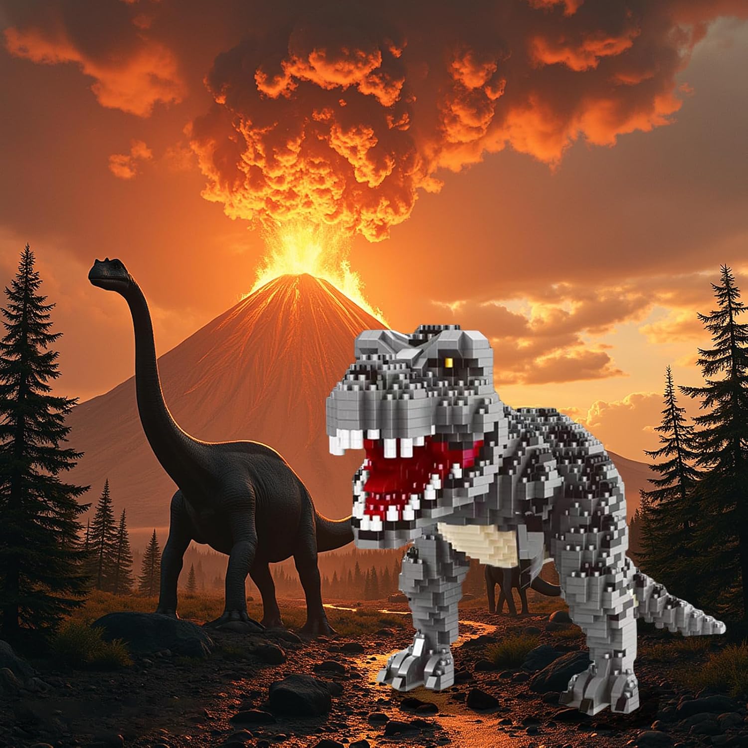 PQKIE Dinosaur T-Rex Micro Mini Building Set, 1530 Pcs Dinosaur Toy Building Set for Kids, STEM Dinosaur Educational Building Kits, DIY Prehistoric Animals Home Decor Gift for Adults Teens Boys 8+