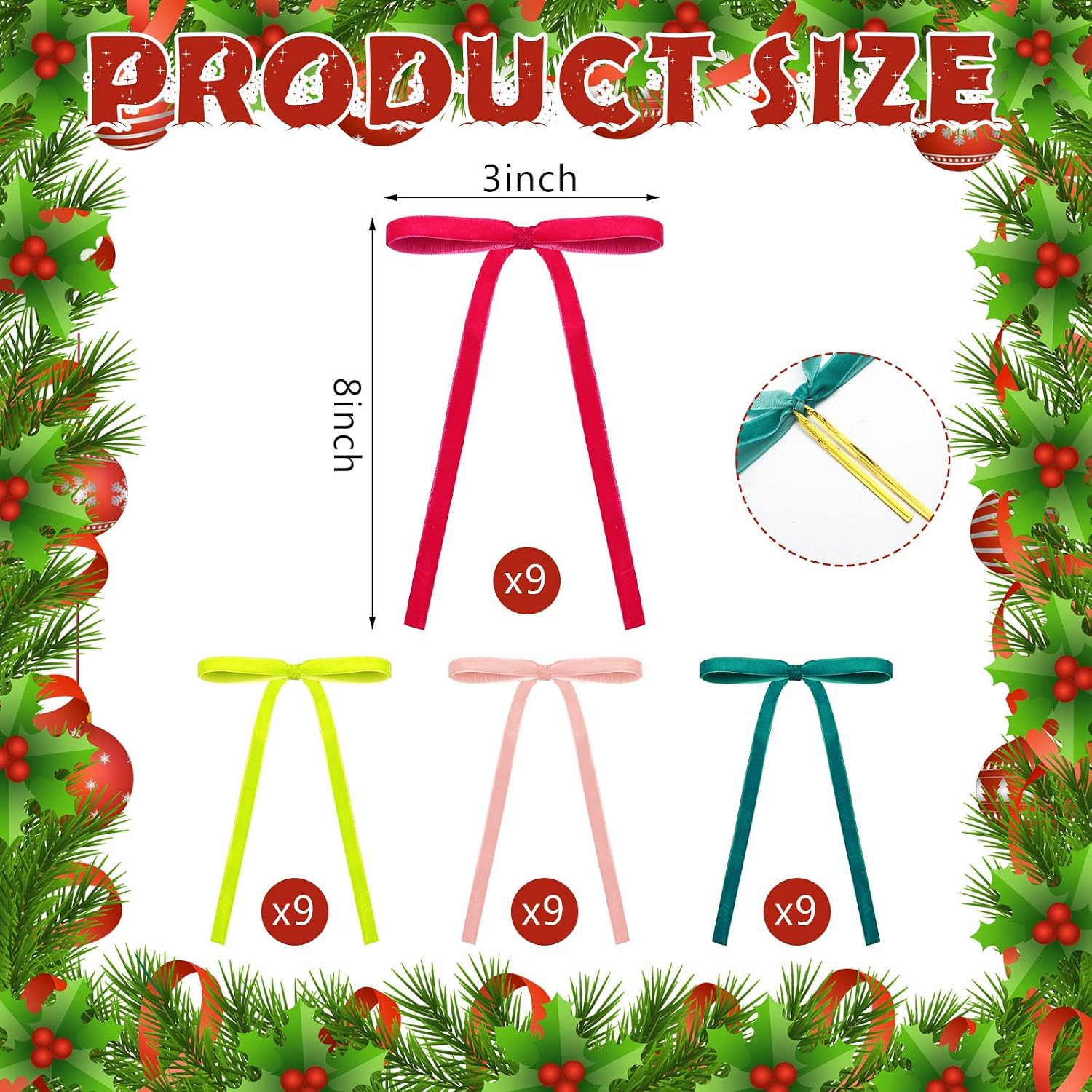 Knitgrip 36 Pcs Colorful Velvet Bows Christmas Tree Ornaments Wreaths Bows