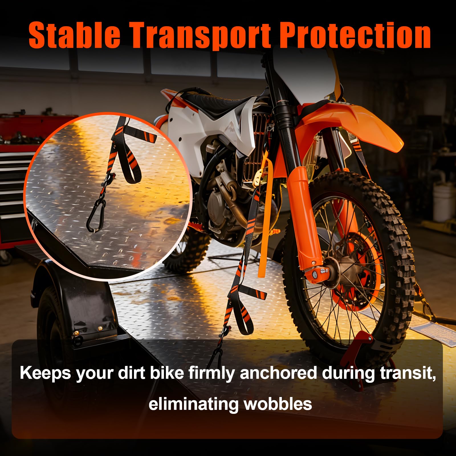 Cinghie di fissaggio per moto, resistenza alla rottura di 544 kg, confezione da 2 cinghie da 2,1 x 2,5 cm, con fibbie resistenti, moschettone in acciaio, fibbia con ganci a S per fissare rimorchi