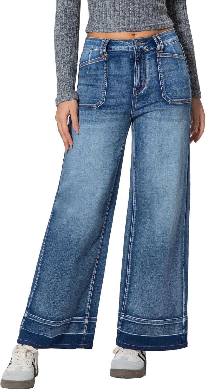 Wide Leg Jeans for Women High Waisted Stretchy Baggy Casual Denim Pants - Image 7