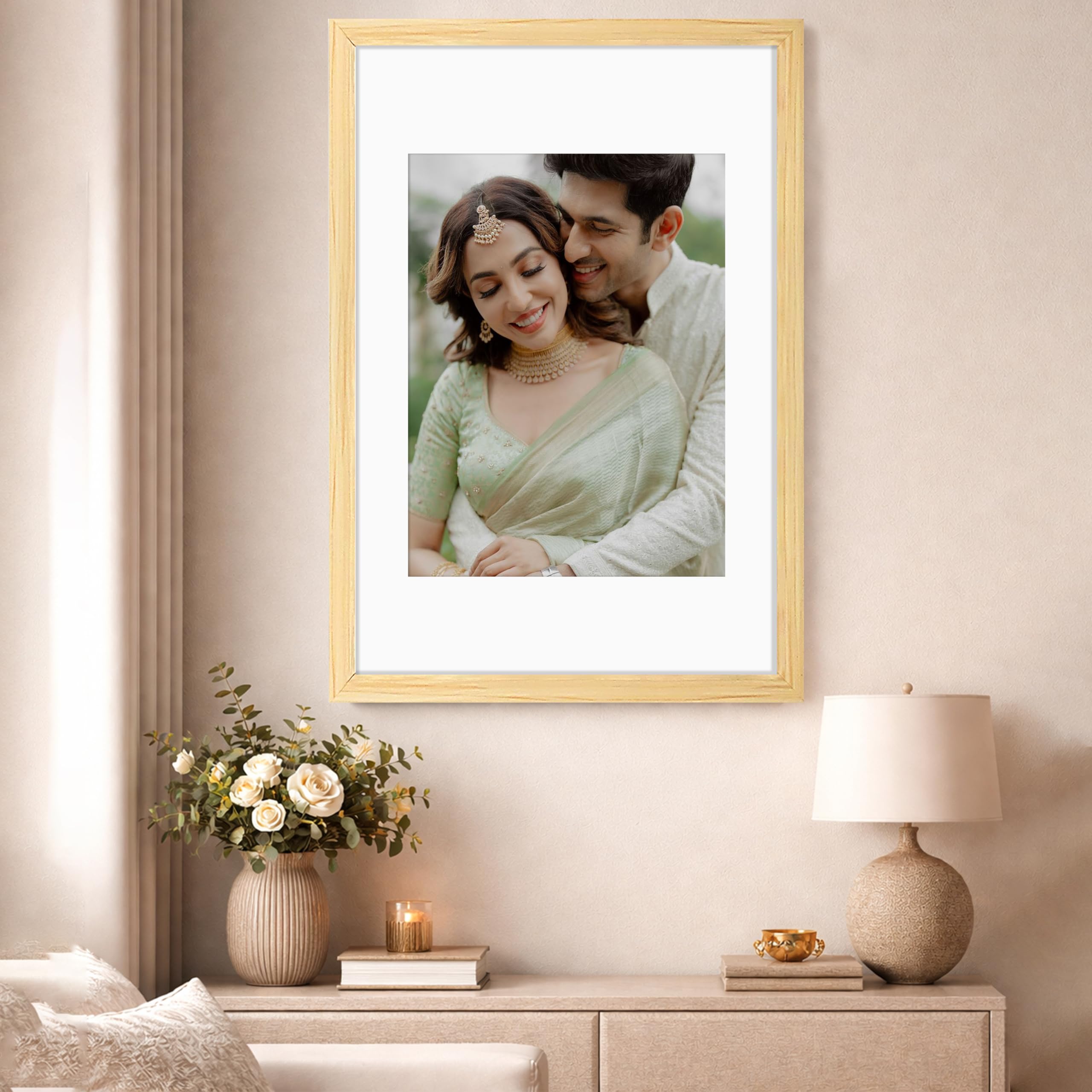 Art Street Synthetic Document Large Size Wall Photo Frame, Big Frames For Wall Artwork, Certificates, Picture & Photographs Home Decor(16x24 Inch, Matted To: 12X16-A3 Inch, Beige)