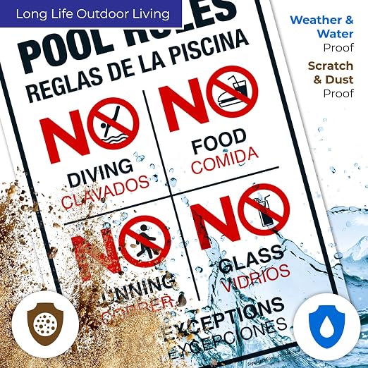 Cartel Reglas Piscina Bilingüe 10x14 Pulgadas Aluminio miniatura 5