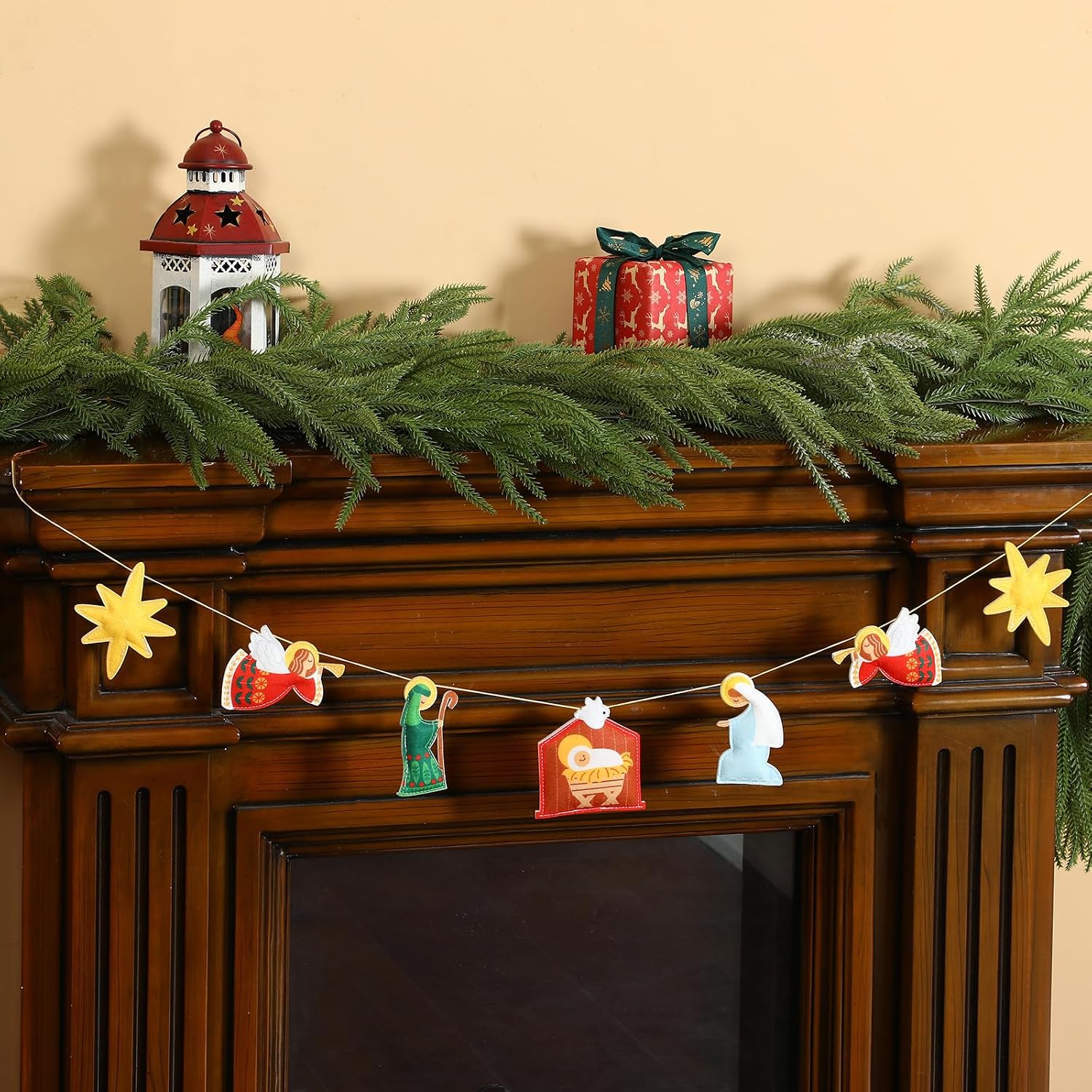 Tudomro Christmas Felt Garland Nativity Scene Felt Garland for Xmas DIY Arts and Crafts Holiday Mantel Home Wall Decor Party Supplies