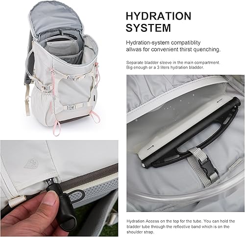 Miniatura 5 de MOUNTAINTOP Mochila de senderismo de 28L para mujer, mochila al aire libre para acampar, ciclismo y viajes, 20.5 x 12.2 x 6.3 pulgadas, Marfil,