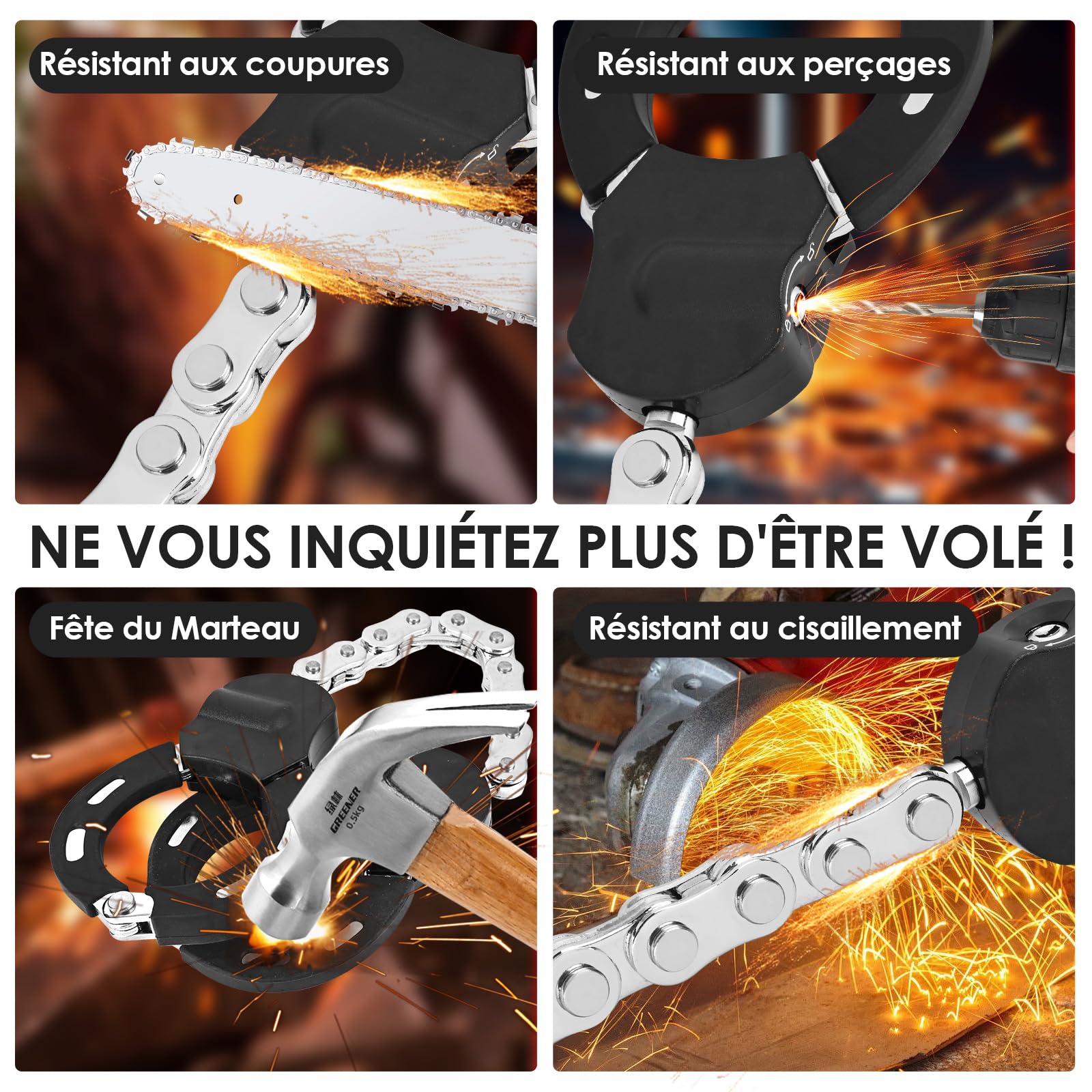 Antivol Trotinette Electrique, Cadenas Trotinette Electrique, Antivol Menotte avec Clés et Sac Etanche 3L, Accessoires Trottinette Electrique, Chaînes Antivols Velo pour Les Vélos,Motos,Scooter