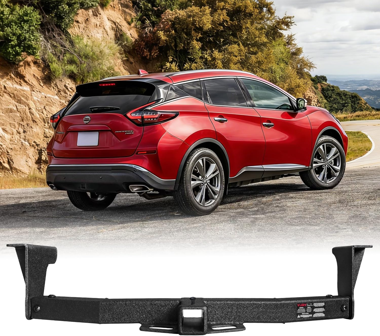 Trailer Hitch Black Steel Compatible with 2015 2016 2017 2018 2019 2020 2021 2022 2023 2024 2025 Nissan Murano w/2” Hitch Receiver