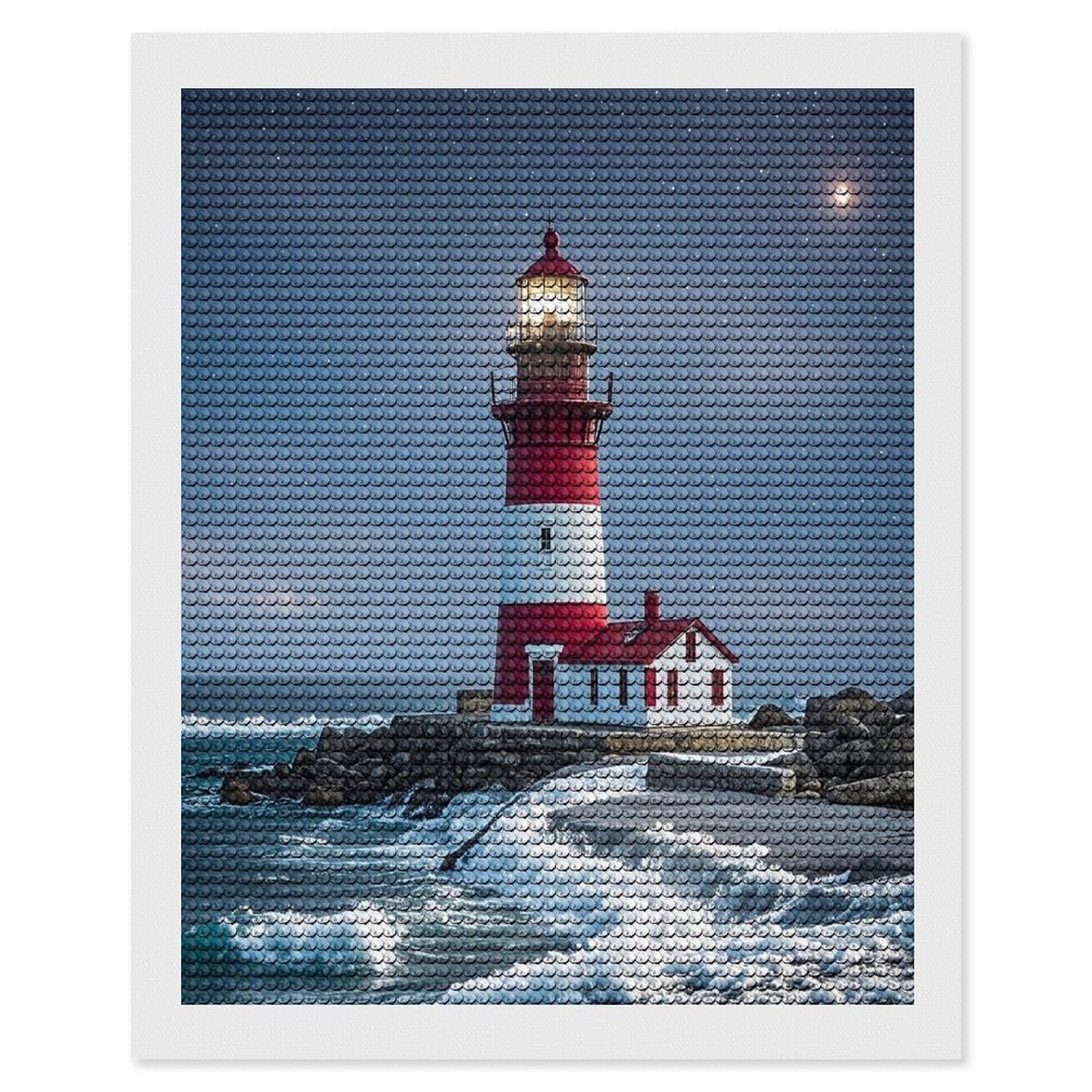 FekiLoot Lighthouse Ocean Diamond Painting Kits for Beginners DIY Diamond Art Kits for Adults Full Drill Round Diamond Dot Gem Art Painting Fun DIY Crafts for Home Kitchen Wall Decor Gift 16"x20"
