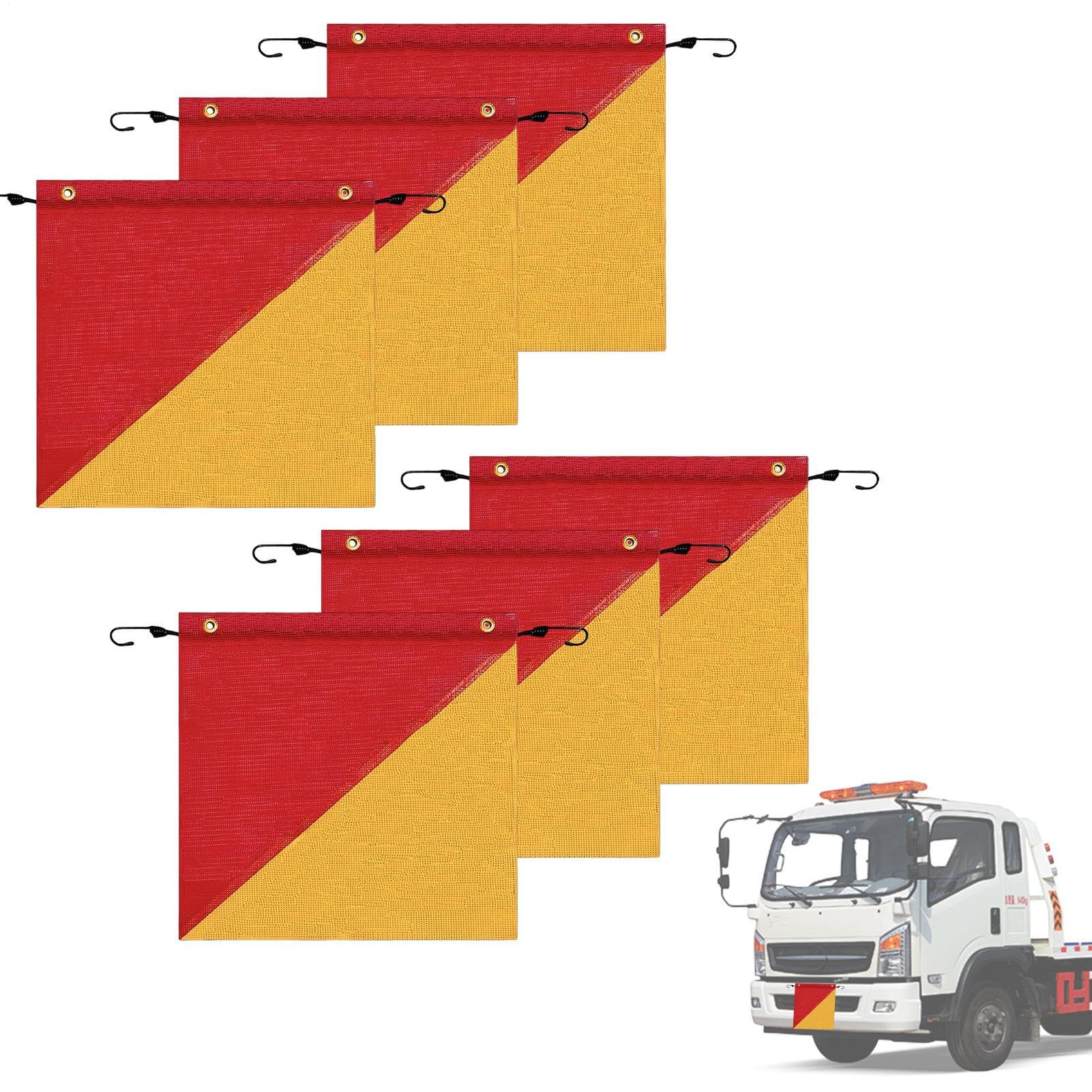 Bandera De Seguridad Cartel alta visibilidad 45,7 x 45,7 cm | 6 Banderas De Advertencia Con Cordón Elástico Para Camiones, Remolques, Vehículos, Construcción Y