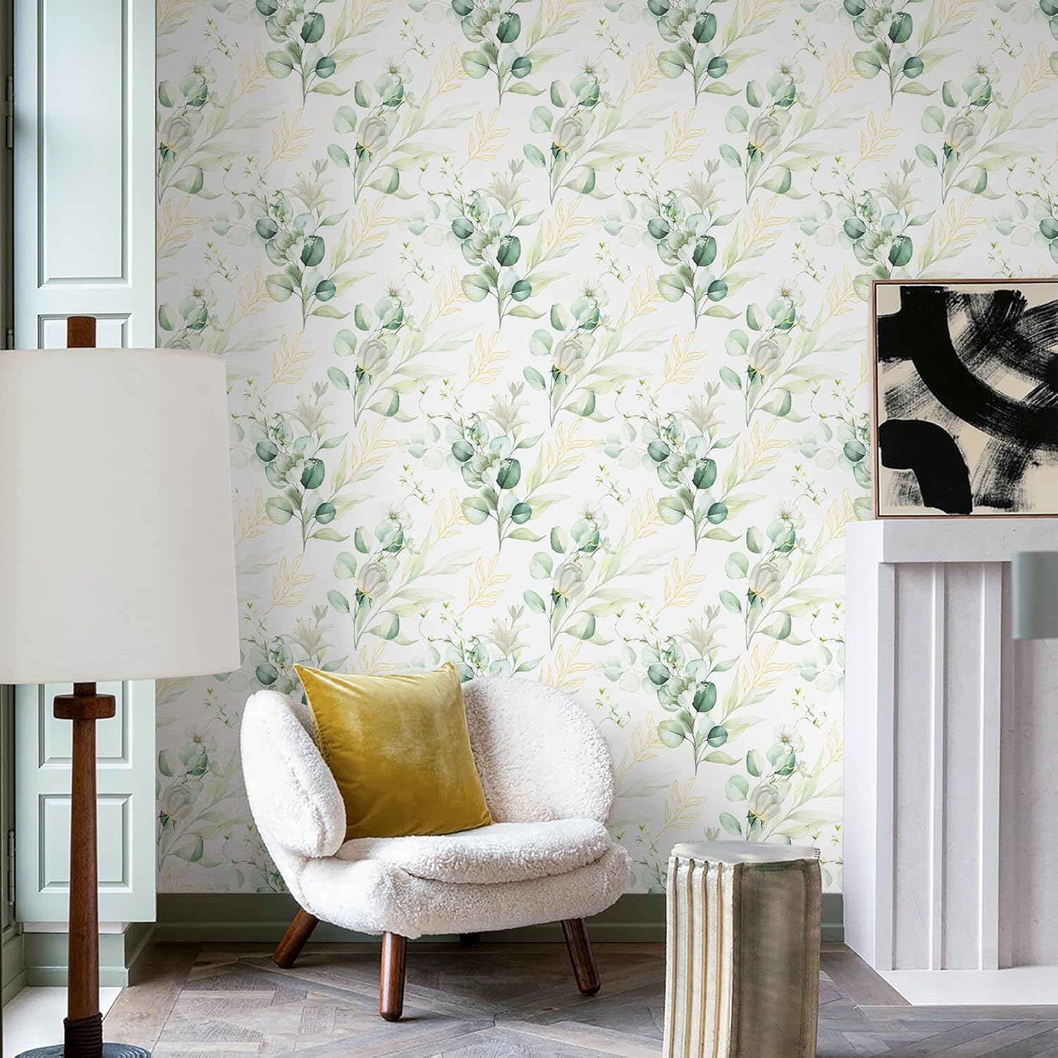 MelunMer Floral Peel and Stick Wallpaper Boho Contact Paper for Cabinets Green/Leaf Floral Contact Paper Self Adhesive Removable Wallpaper for Bedroom Bathroom Waterproof Vinyl 393In L 17.3In W