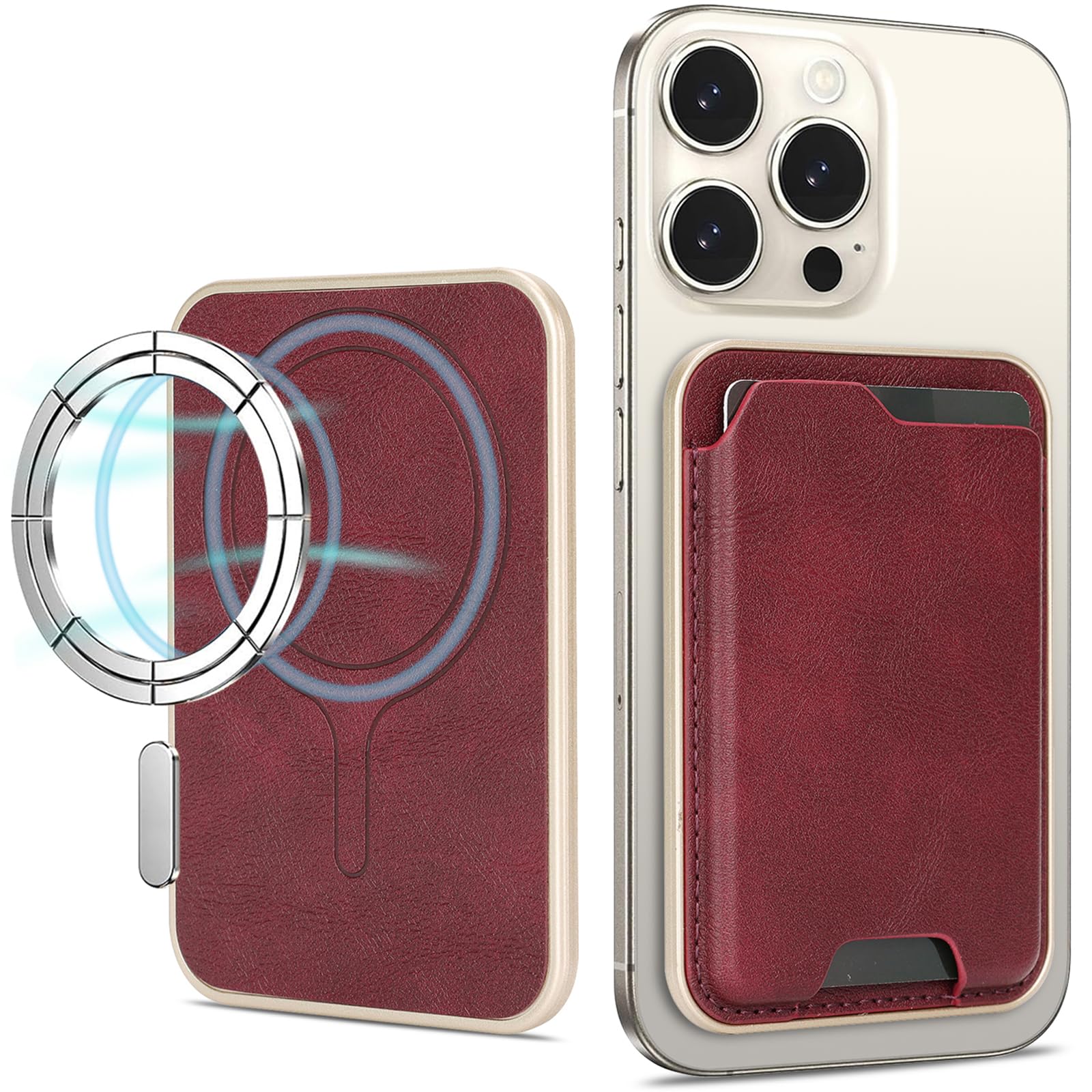 Miimall Porte Cartes Magnet pour iPhone 17 16 15 14 13 12 Séries/Google Pixel 10 9 Séries, Accueille 3 Cartes, PU Cuir Léger Ultra-Fine Chic, Compatible avec Mag-Safe Porte Cartes Magnétique, Rouge