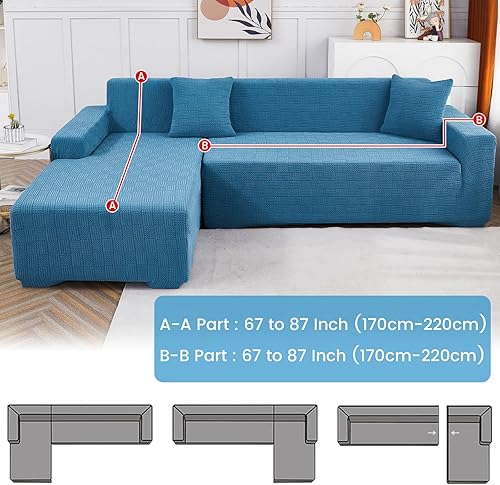 Miniatura 2 de ele ELEOPTION Funda para sofá modular, funda universal de tela elástica para sofá, 2 piezas para sofá seccional en forma de L, protector de sofá