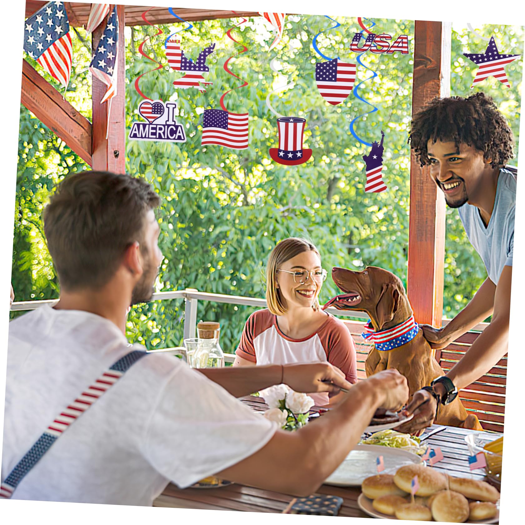 Cabilock 3 Juegos Espiral Americana Decoraciones De Fiesta Rojas Rojas Remolinos Colgantes del Día De La Independencia Personalizada Flag Real Rojo Decoración El Plastico