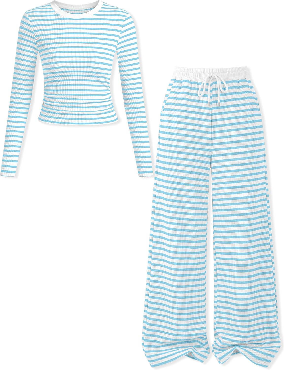 oklady Girls Clothes 2 Piece Crew Neck Fitted Ruched Top High Waist Wide Leg Pants Fall Winter Girls Outfits Size 7-14