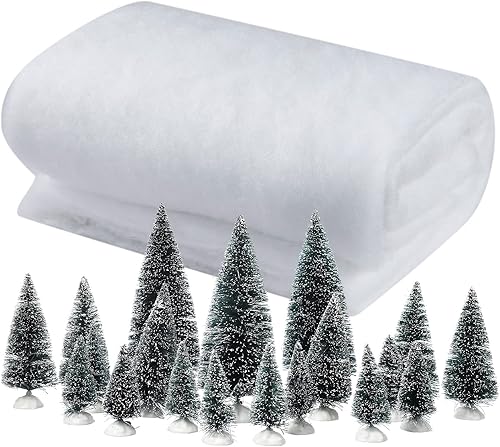 Rollo de manta de nieve de Navidad de 40 x 60 pulgadas y 19 piezas de mini árboles de sisal, cepillo para botella, árbol, cubierta de nieve gruesa
