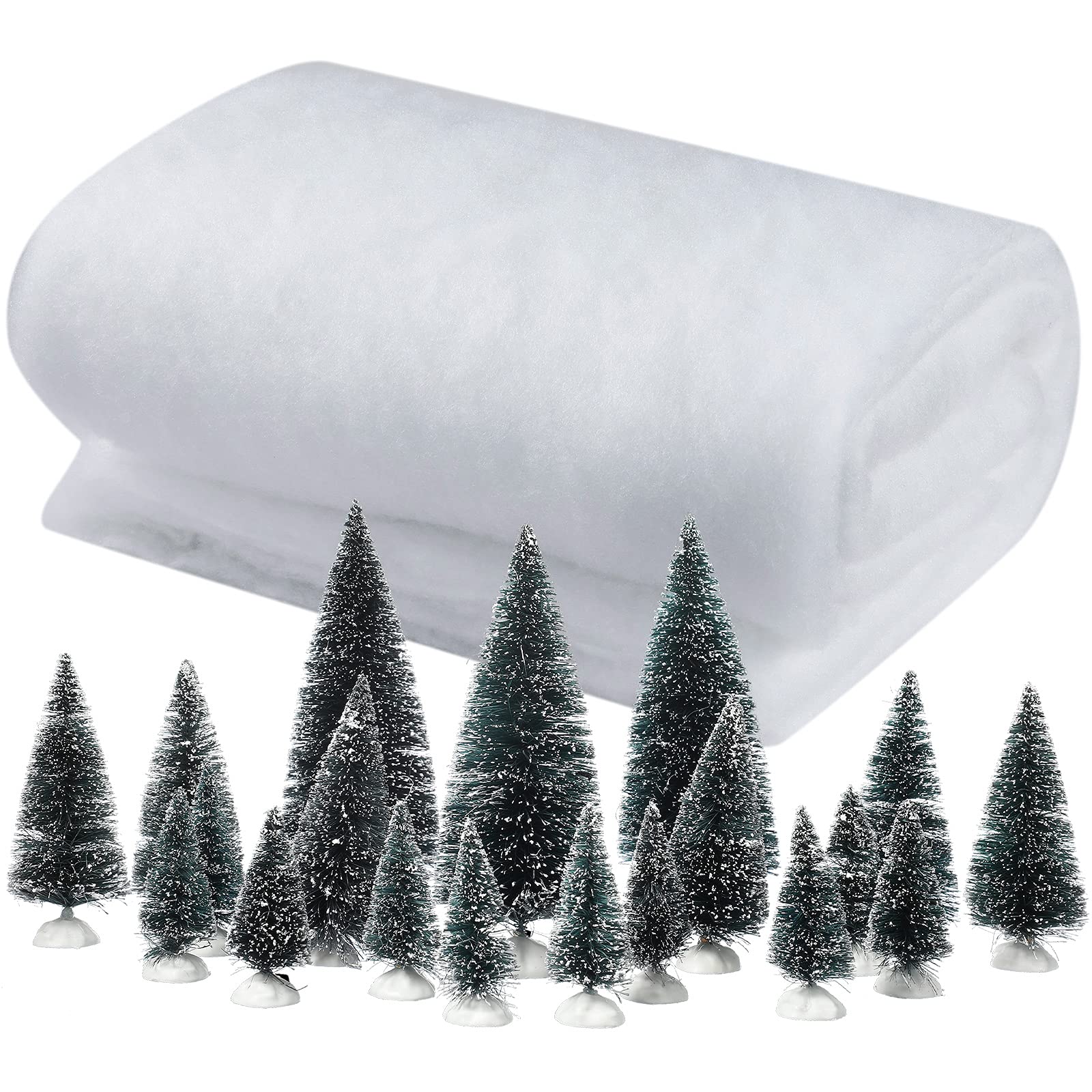 Coperta Neve Natalizia 100x150 Cm (40x60 Pollici) E 19 Alberelli Di Sisal In Miniatura - Kit Decorazione Villaggio Invernale - 3