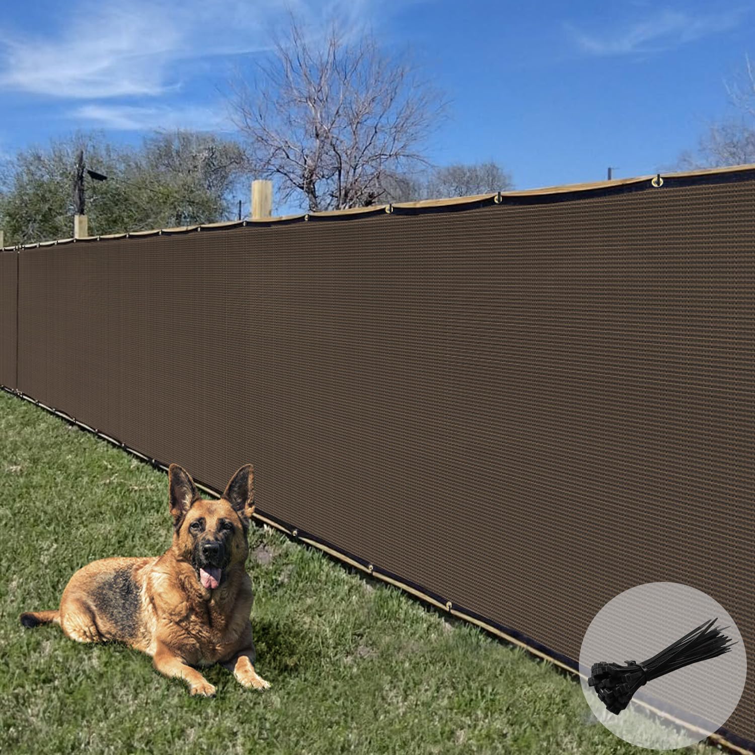 E&K Sunrise 8' x 26' Privacy Fence Screen with Grommets, Outdoor Windscreen Fence Covering Privacy Screen UV Blockage for Backyard Garden Patio, Zip Ties Included (Brown)