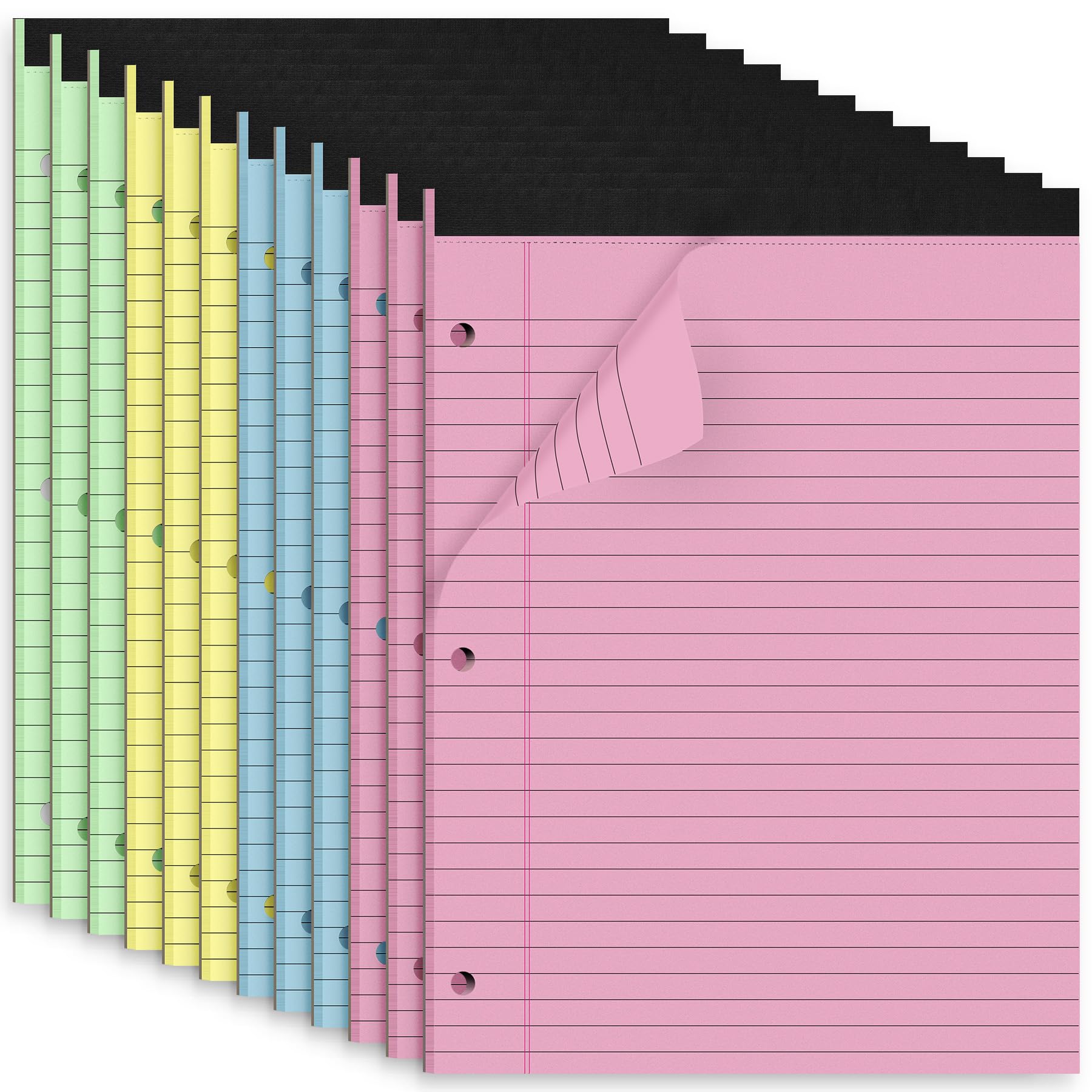 HAUTOCO Lot de 12 blocs-notes juridiques colorés de 21,6 x 27,9 cm - Bloc-notes perforés à 3 trous - Pour l'école, la maison, le bureau, les affaires
