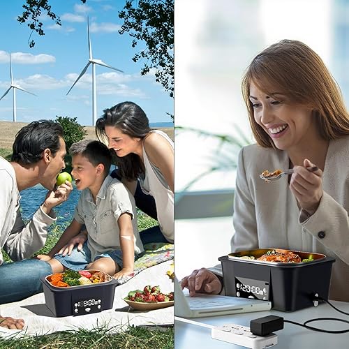 Miniatura 6 de Fiambrera eléctrica, calentador automático de alimentos de 6.75 tazas (212 F), contenedor de comida portátil recargable para oficina, viajes,