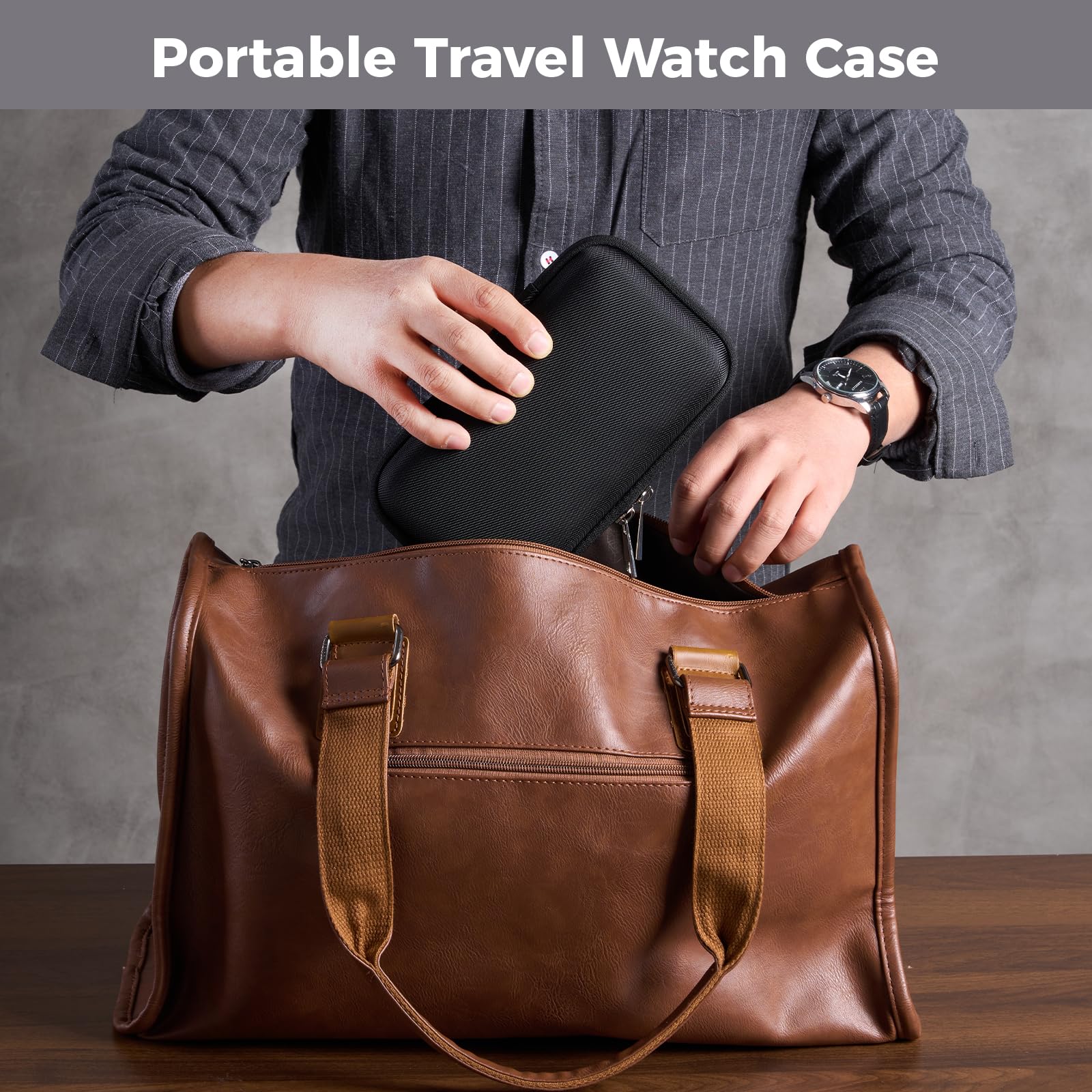 ProCase Porta Orologi da Viaggio con 3 Slot - Custodia Rigida Organizer per Bracciali e Accessori, Borsa con Cerniera per Uomo e Donna, Nero