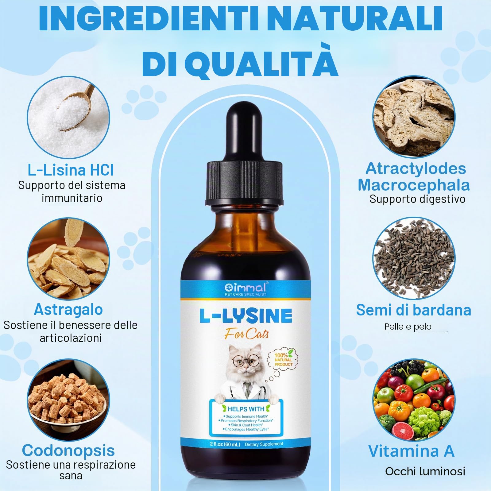 Lysin Cat - Gocce L-lisina per gatti, Supporta la salute del sistema immunitario, Allevia le allergie, favorisce la funzione respiratoria, mantiene la salute della pelle e del pelo 60 ml
