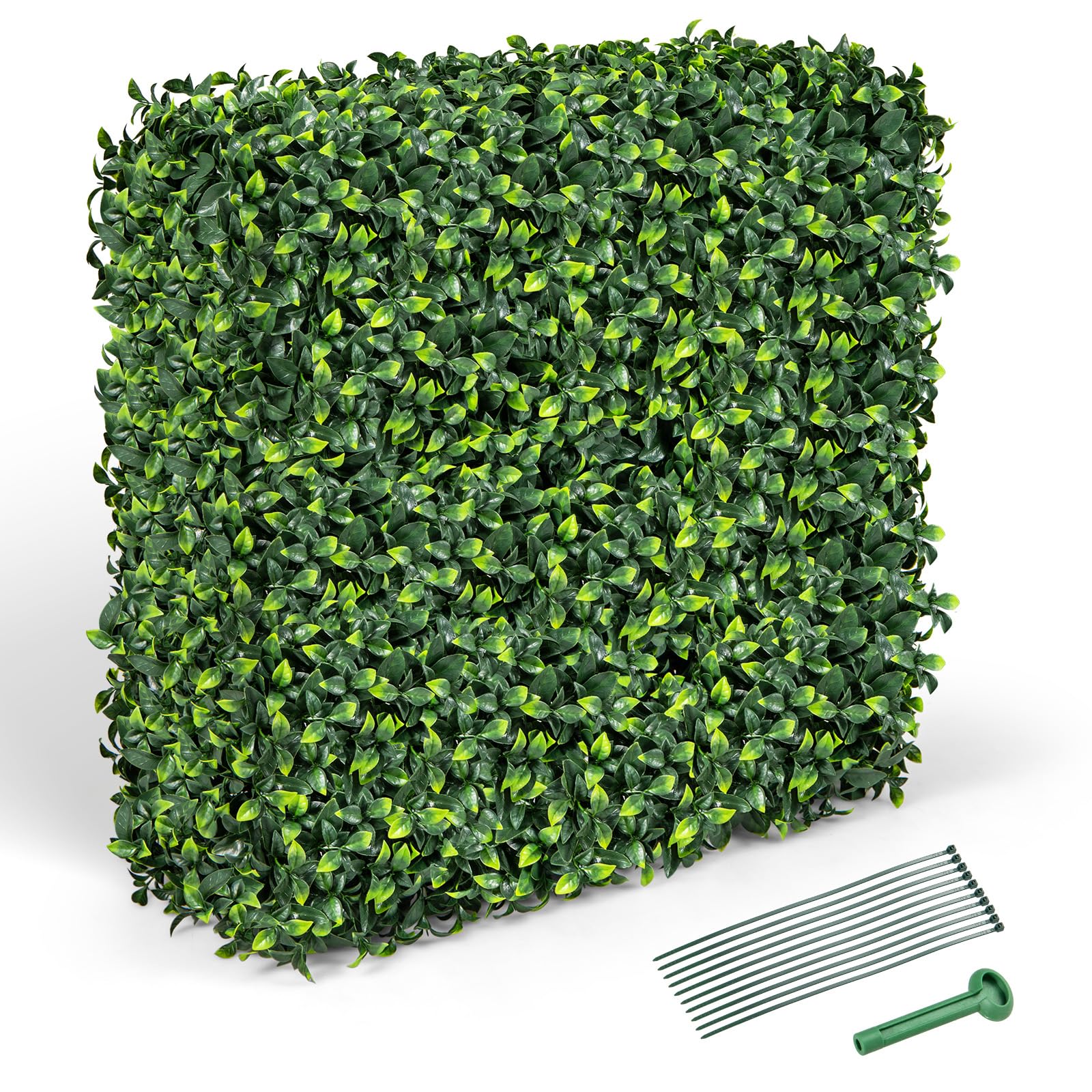 Happygrill Artificial Boxwood Hedge Wall, Fake Grass Wall w/Realistic PE Leaves, Aluminum Tubes, Zip Ties, Faux Greenery Backdrop, Outdoor Privacy