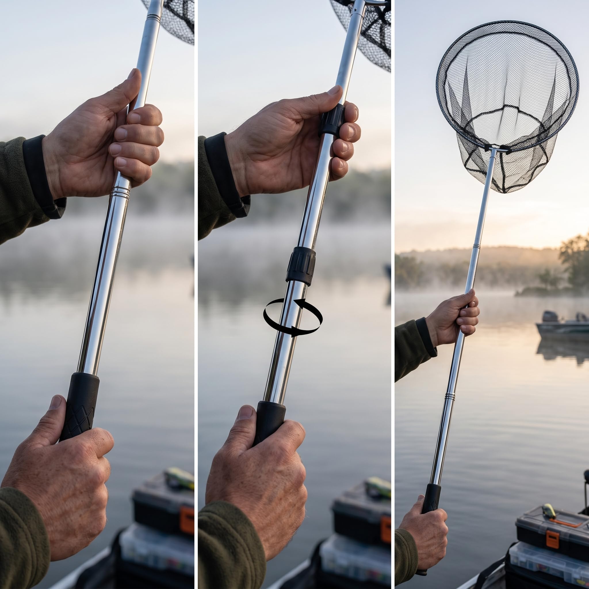 Sharplace Rete da Pesca Telescopica Guadino, Bianco, Nero, Bianco, 3 metri