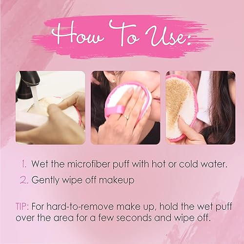 Miniatura 5 de Hollywood Fashion Secrets Removedores de maquillaje de microfibra – Almohadillas desmaquillantes reutilizables para rostro, almohadillas de limpieza