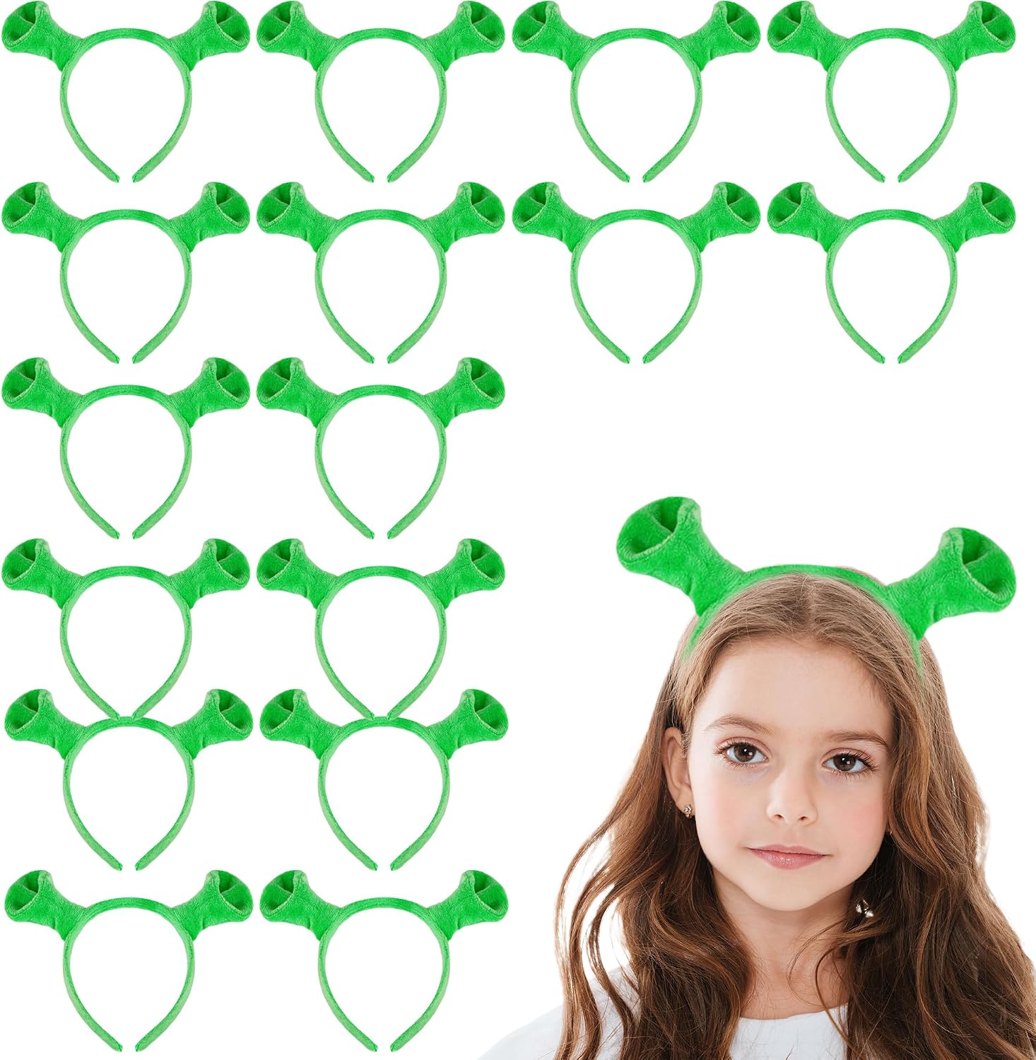 16 Pcs Green Ears Headbands Alien Headband Halloween Dressing Up Ears for Halloween Cosplay Decoration Theme Costume Accessories