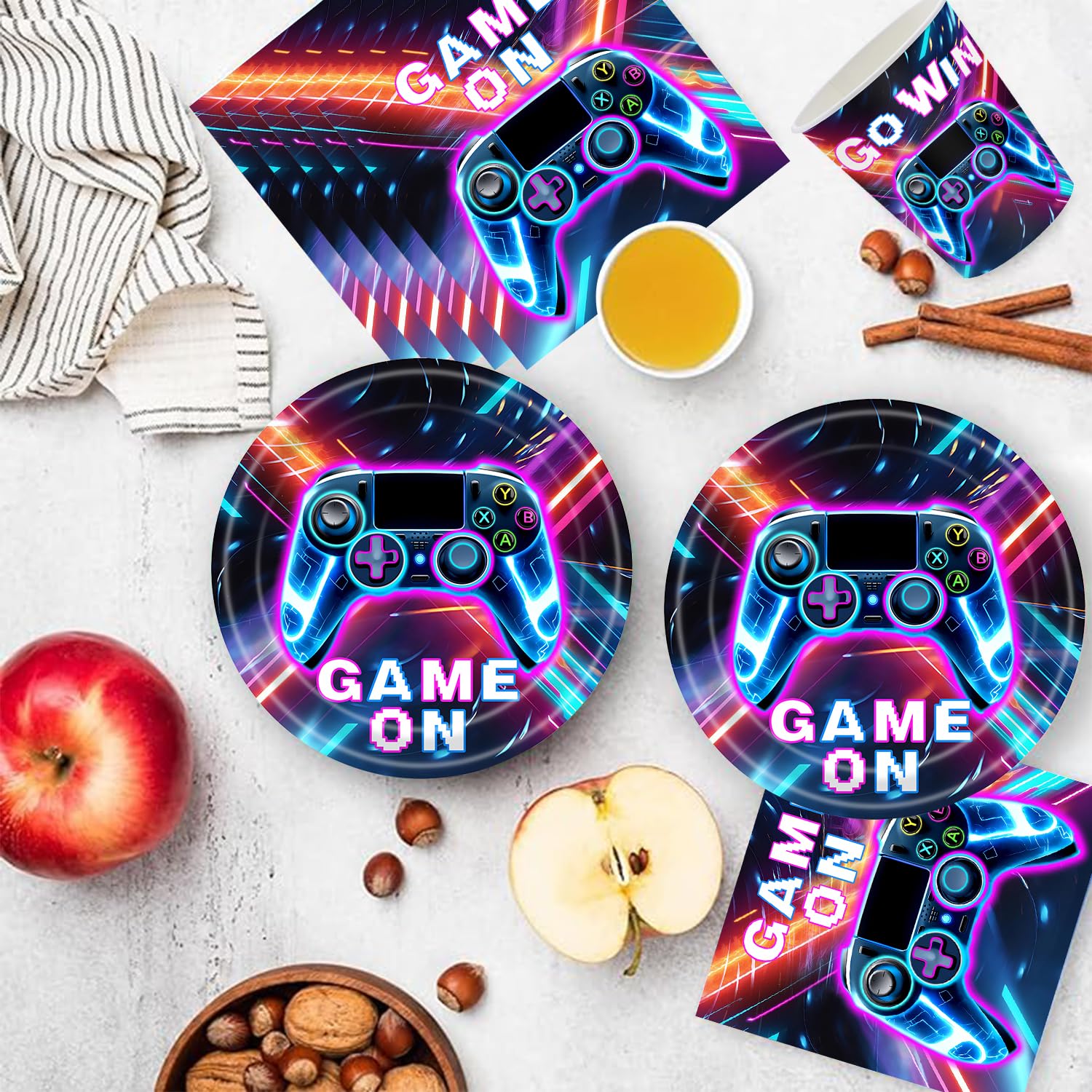 Set Stoviglie Per Festa A Tema Videogioco – 61 Pezzi Per 20 Persone: Piatti, Bicchieri, Tovaglioli E Tovaglia, Design Controller - 3