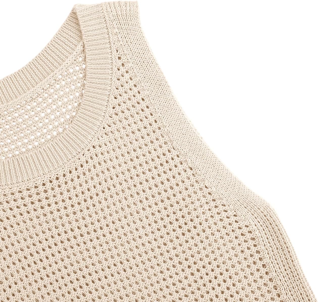 Womens Knit Sweater Vest Summer Tank Tops Round Neck Crochet Hollow Out Sleeveless Crop Top - Image 5