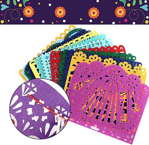 Miniatura 3 de HOWAF 27 pancartas de papel picado del Día de los Muertos, guirnalda colgante de calavera de azúcar de fieltro para suministros de decoración de