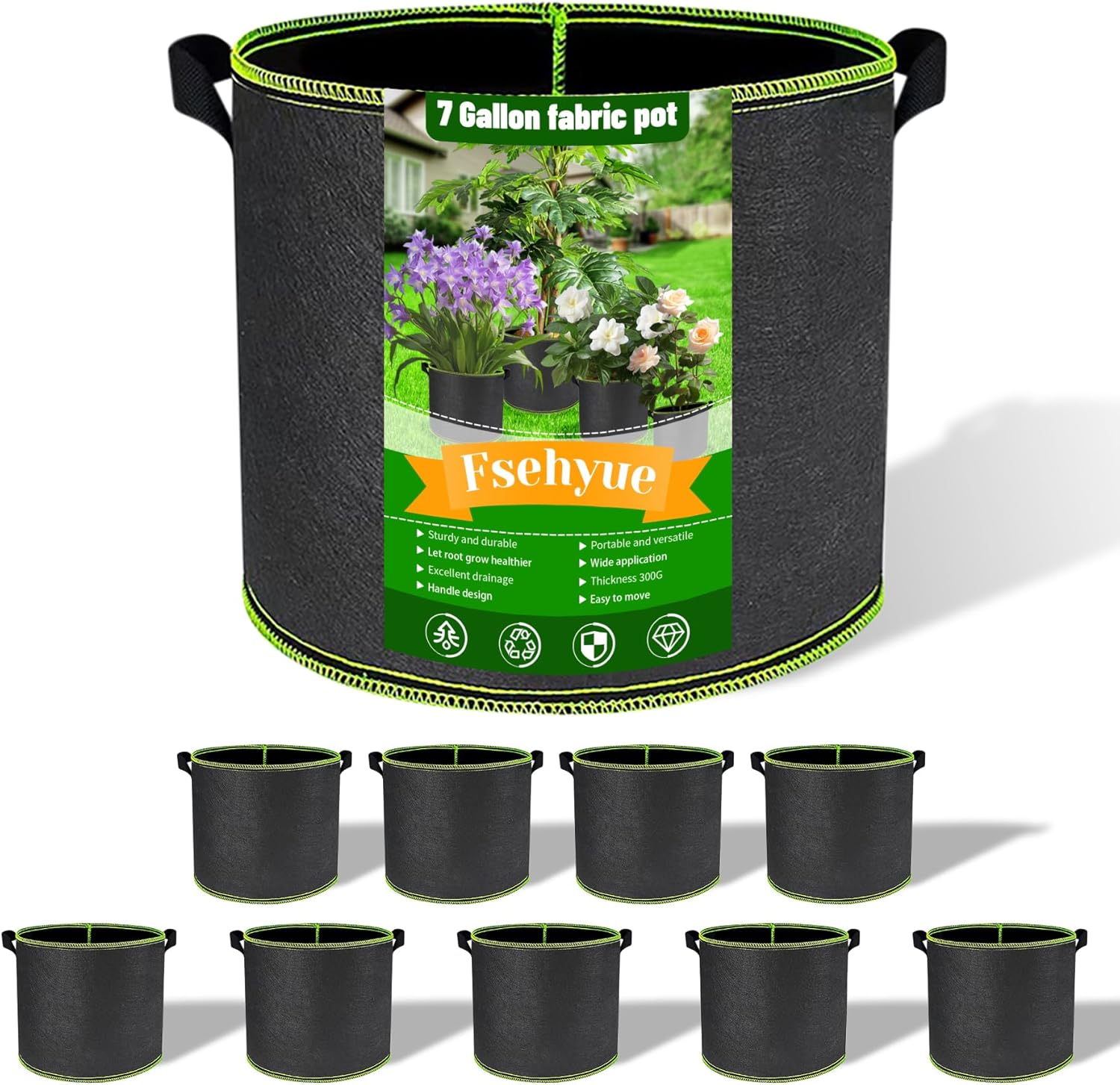 10Pcs 25 Gallon Heavy Duty 300G Thickened Grow Bags Aeration Nonwoven Fabric Plant Pots with Durable Handles Garden Plant Bags Suitable for Grow Tomato Potato and Vegetable Black