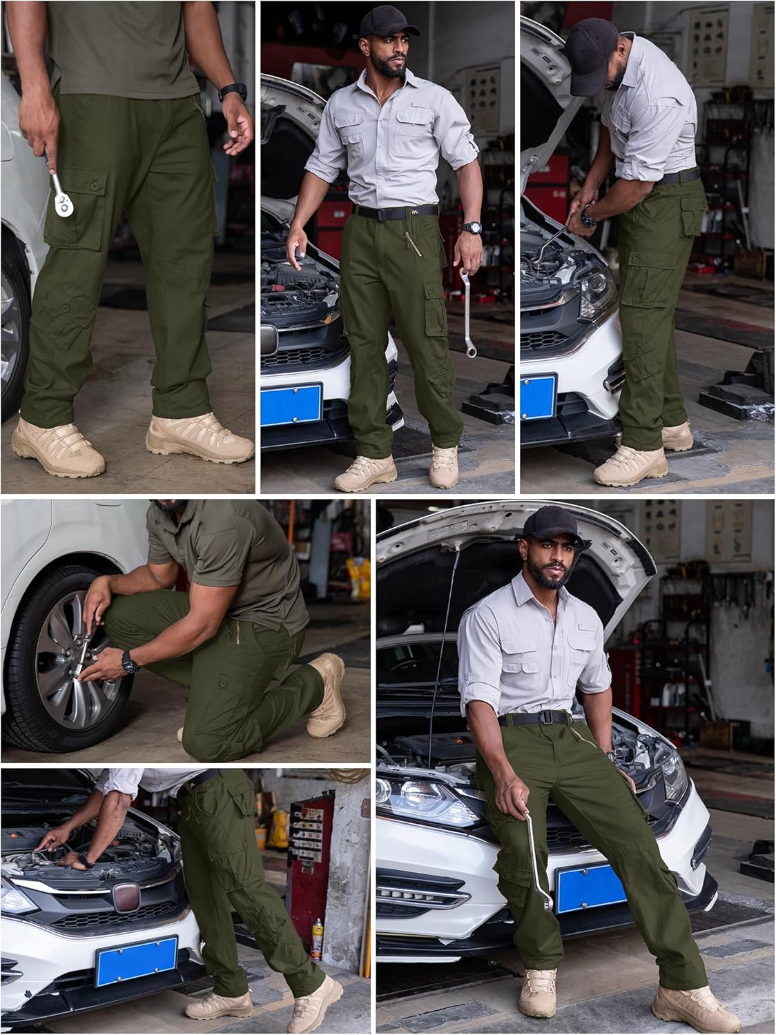 Mens Cargo Pants for Men Casual Military Tactical Rip Stop Work Cotton Pants 8 Pockets - Image 6