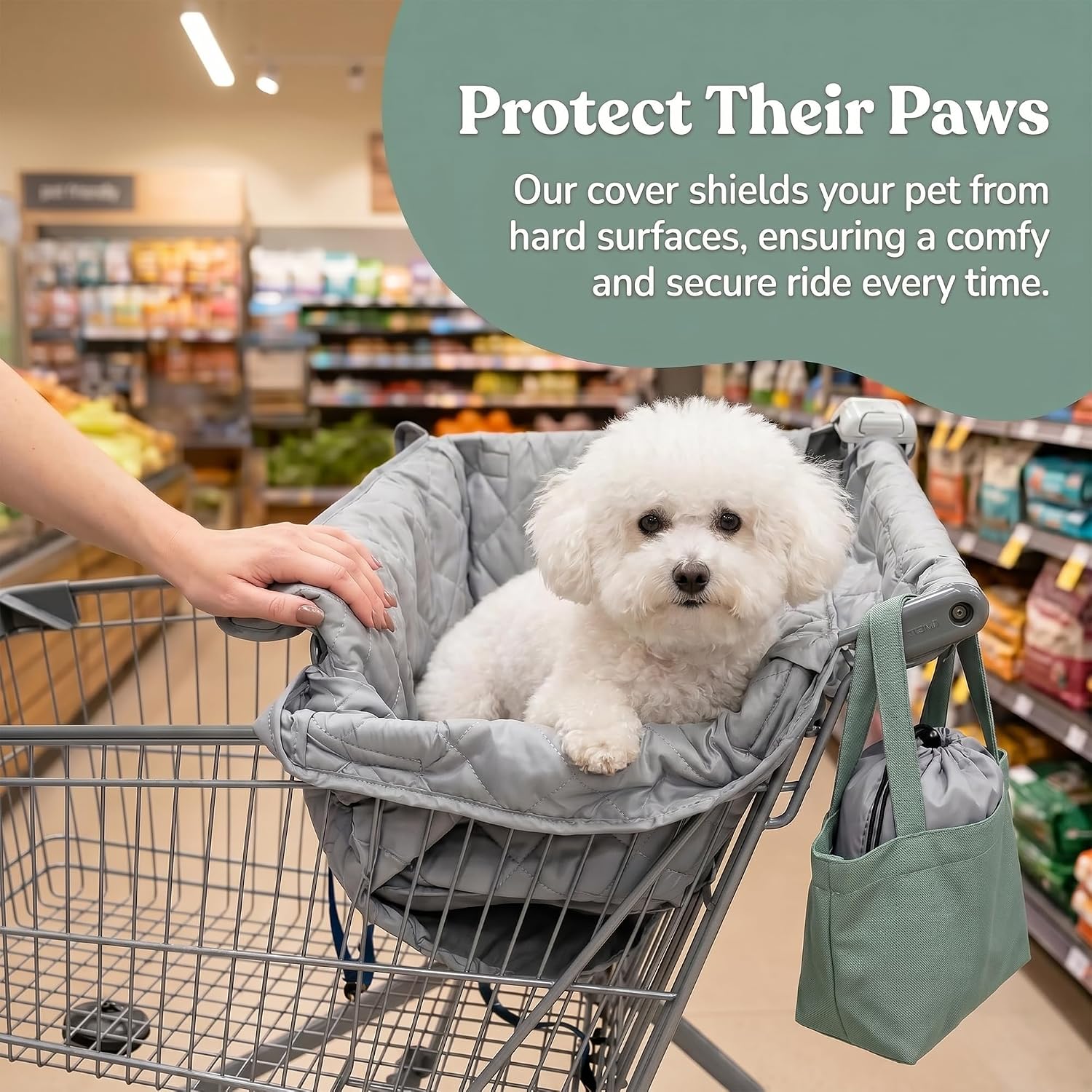 Portable Shopping Cart Cover for Dogs, Grocery Cart Cover with Carry Bag for Pets, Secured with Velcro, Soft, Comfortable and Waterproof, Easy to Clean（Gray）