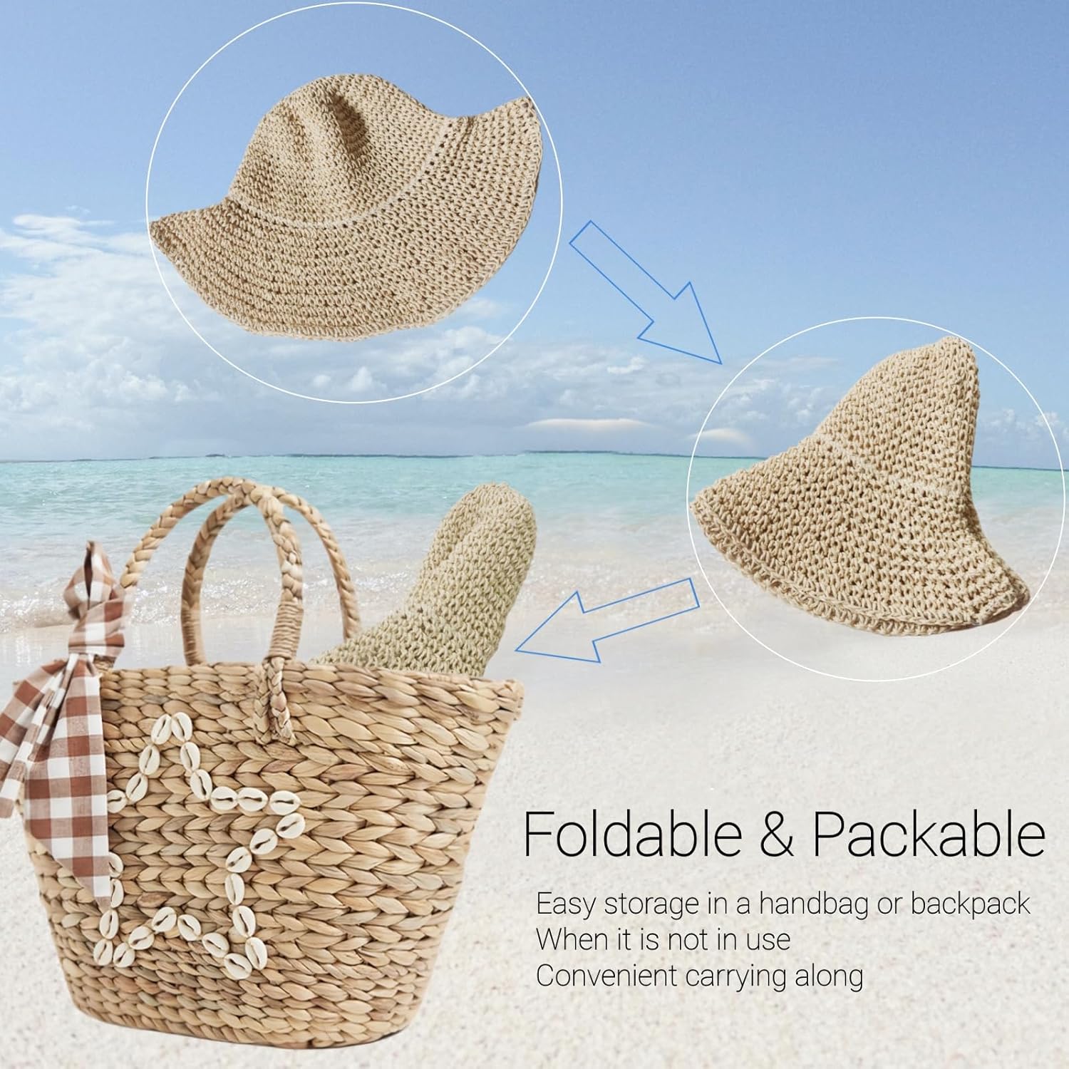 Floppy Big Beach Straw Hats for Women Foldable Summer Wide Brim Packable Sun Hat Womens Travel Straw Fedora Hat - Image 6