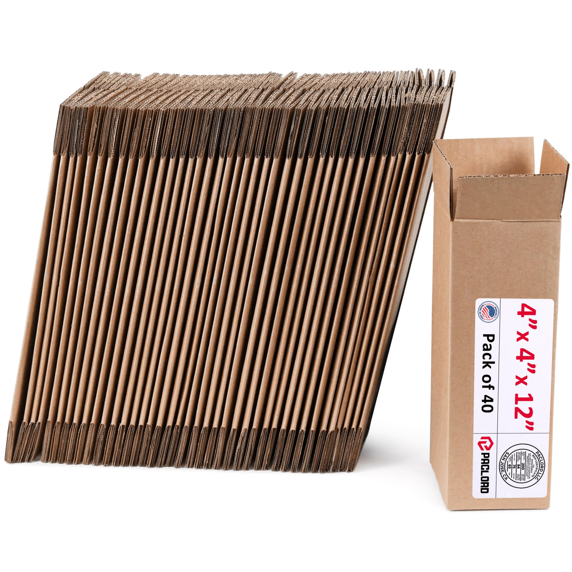 Tall Cardboard Boxes 4"L x 4"W x 12"H (Pack of 40) - USA-Made Packing Boxes for Moving, Shipping, or Storage - USPS, UPS, FedEx Approved - Professional Packing Supplies for Moving | USA-Made Packing Boxes for Moving, Shipping, or Storage - USPS, UPS, FedEx Approved - Professional Packing Supplies