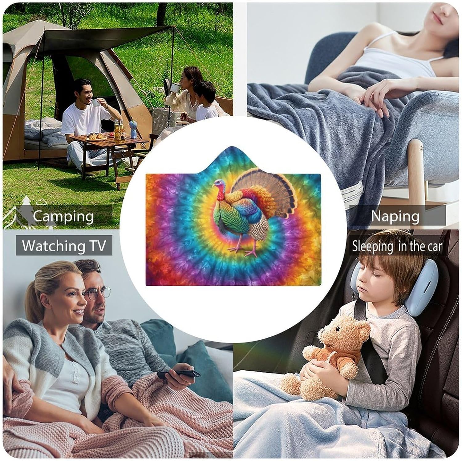 Tie Dye Turkey Wearable Blanket Oversized Throw Cape | Cozy Hooded Blanket Gifts for Women Men