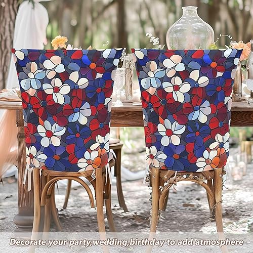 Miniatura 6 de Red and Blue American Flowers Decorative Chair Covers for Living Room for Hotel Washable Waterproof Chair Covers for Dining Chairs Protector para