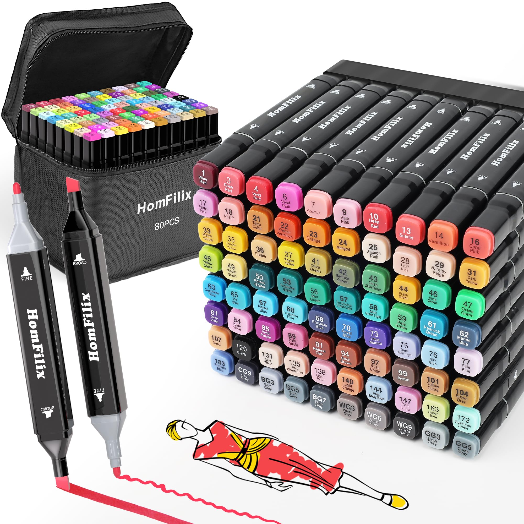 Amazon.com: HomFilix Alcohol Markers, 80 Colors Dual Tip Art