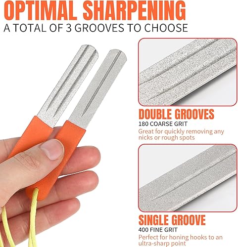 Miniatura 9 de Skylety 2 piezas de archivos de gancho para anzuelo de pesca, archivo de diamante, archivo de gancho de pesca deportiva con asa, gancho portátil,