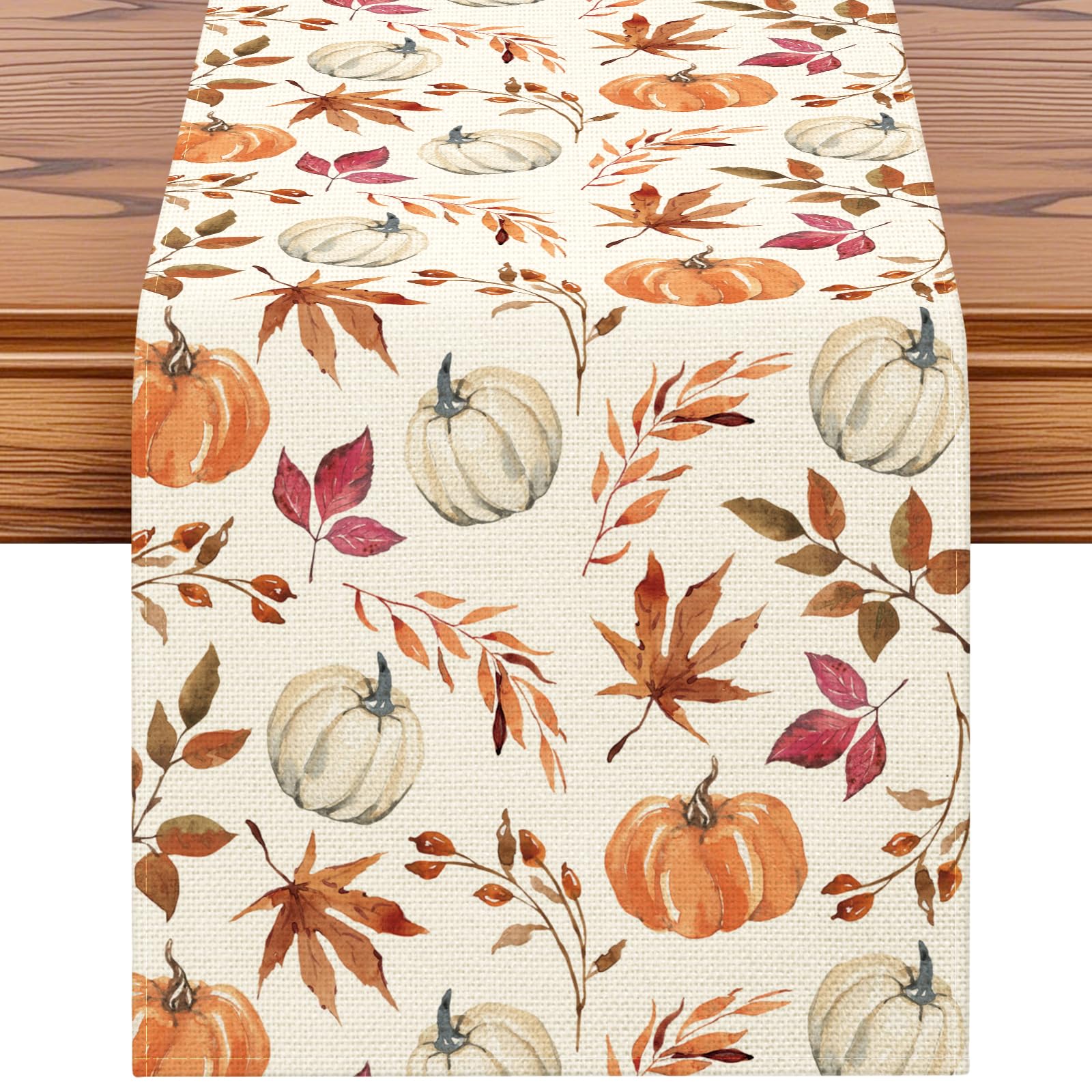 Artscope Pumpkins Table Runner Autumn Thanksgiving Holiday with Yellow Leaves Pattern Seasonal Kitchen Dining Table Runner Decoration for Home Fall Party Decor 40x240 cm